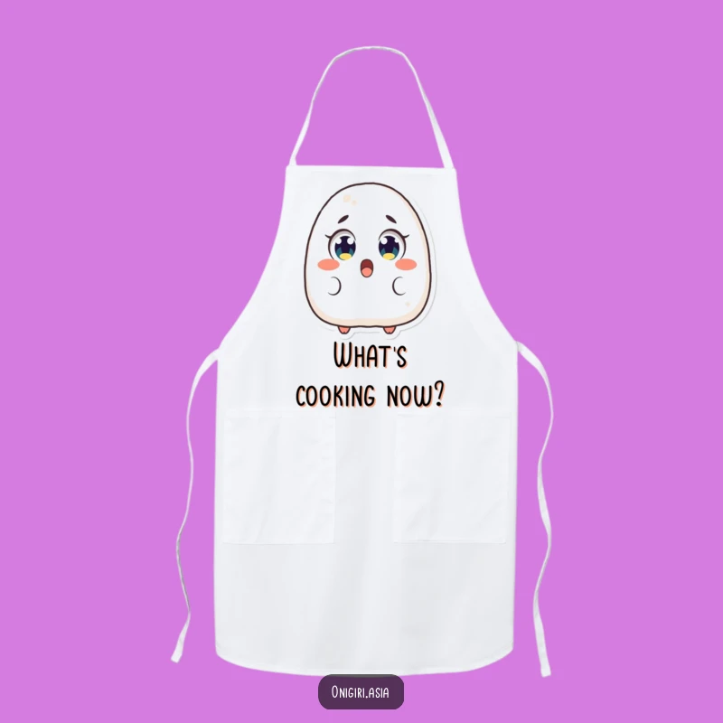 Funny Surprised Onigiri Apron: Shocked Rice Ball Character Kitchen Wear