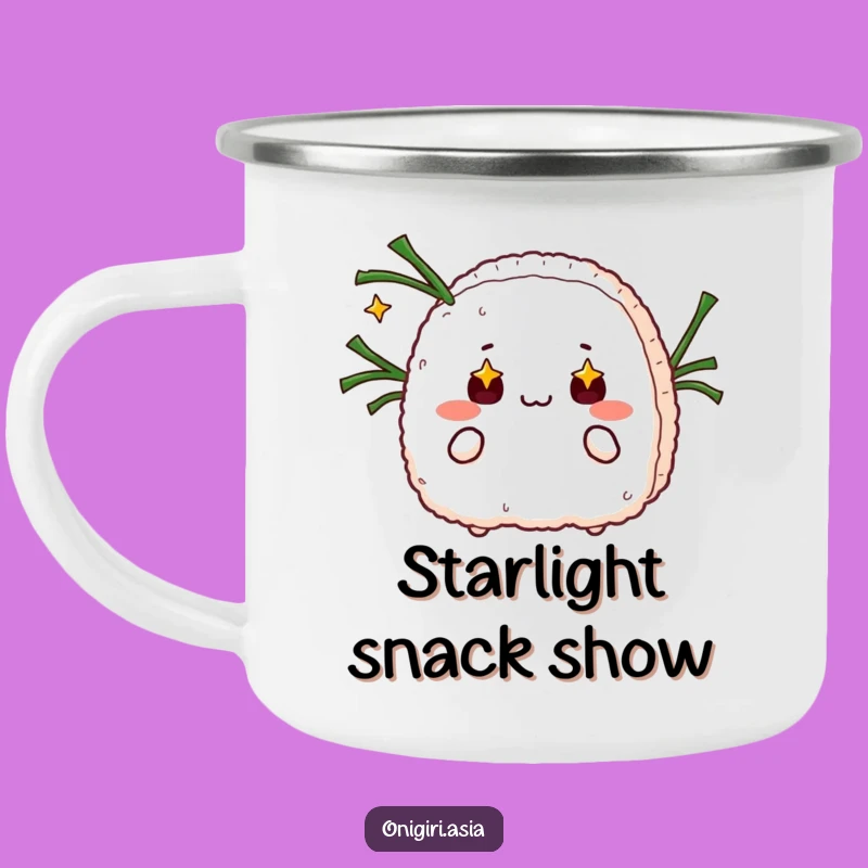 Funny Starry Eyed Onigiri Camping Mug - Whimsical Outdoor Gift