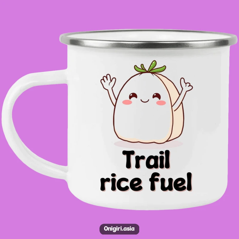 Funny Waving Onigiri Camping Mug: Adventure with a Cheerful Hello from this Rice Ball!