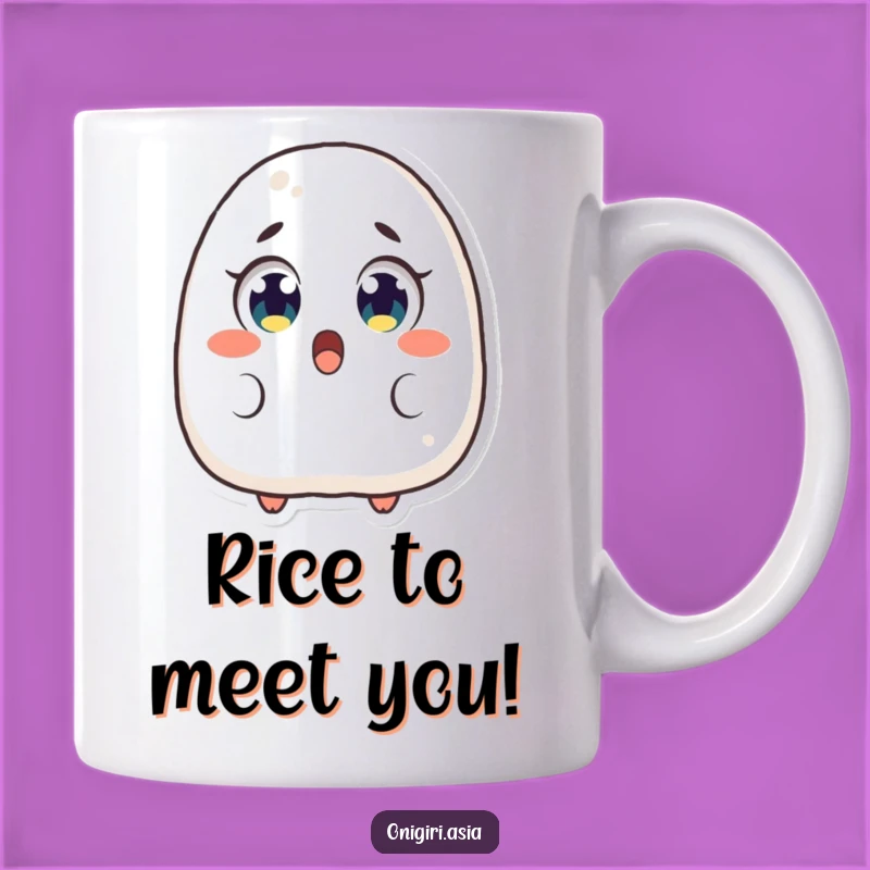 Funny Surprised Onigiri Mug: Shocked Rice Ball Character, Hilarious Gift