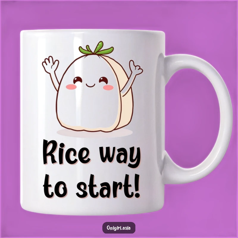 Funny Waving Onigiri Mug: A Cheerful Rice Ball Makes a Perfect Funny Gift!