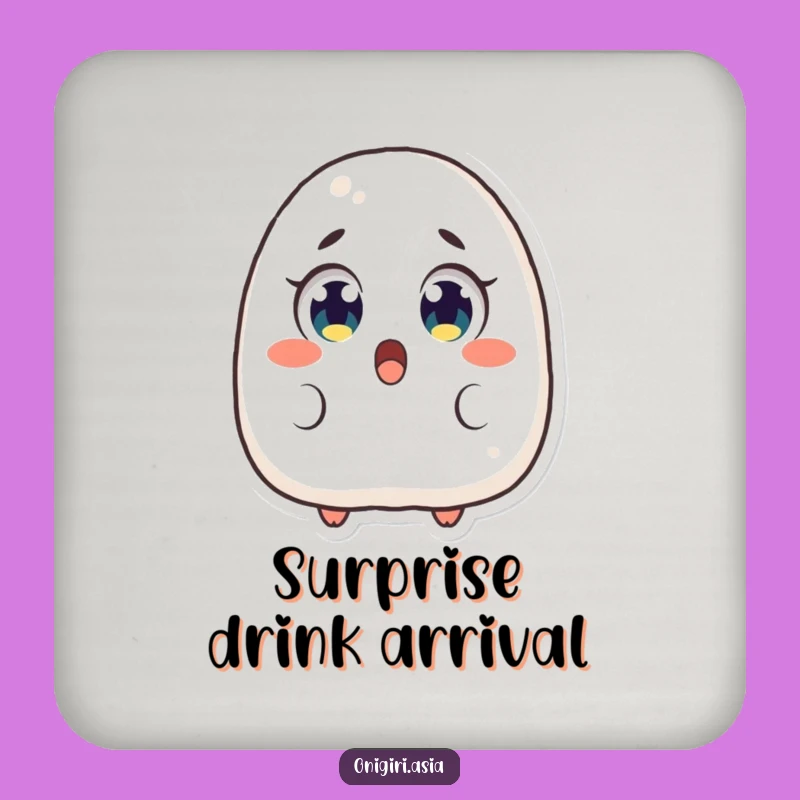 Funny Surprised Onigiri Coaster: Shocked Rice Ball Character Decor