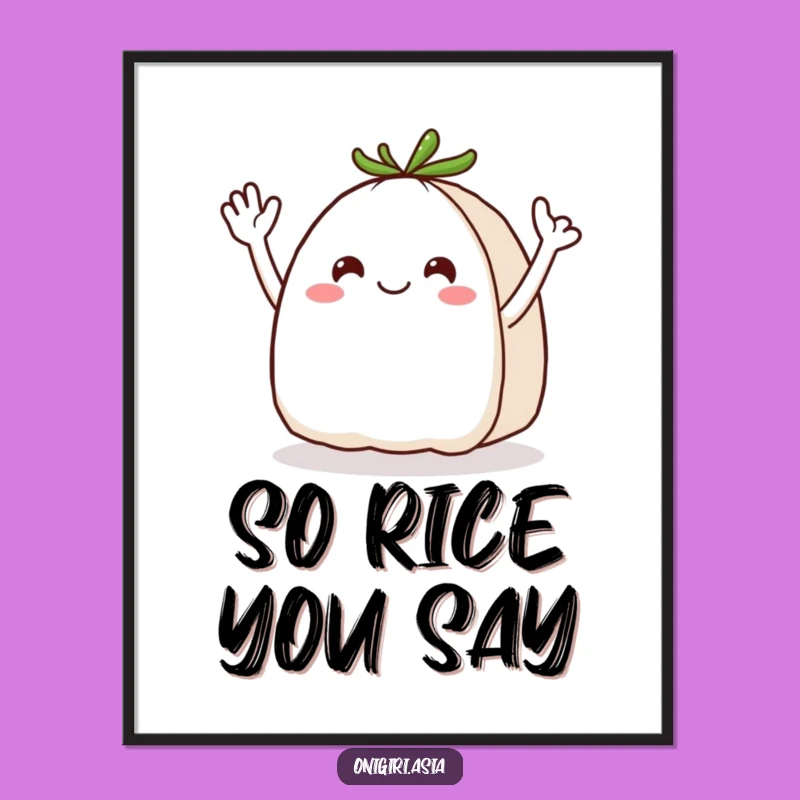 Funny Waving Onigiri Poster: Brighten Your Walls with a Cheerful Rice Ball's Greeting!