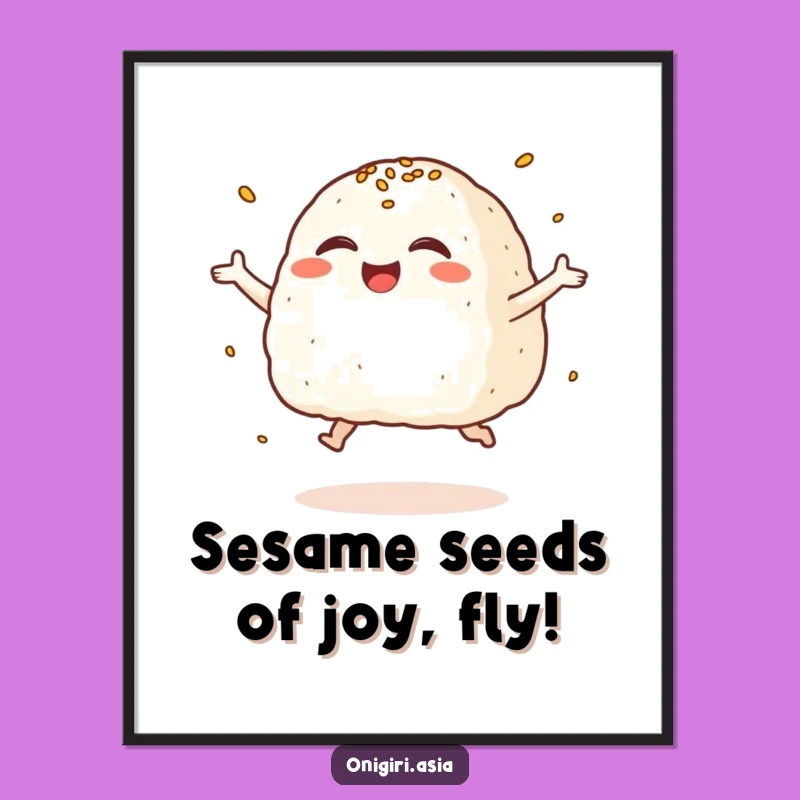 Free Printable Funny Wall Art: Giggling Onigiri Leaps Joyfully!