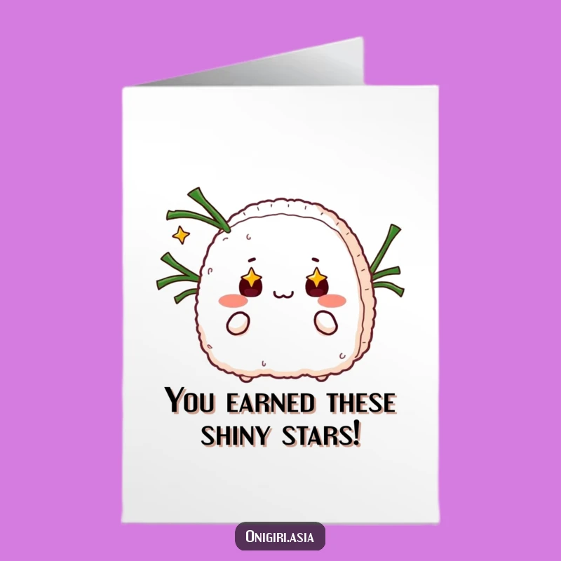 Free Printable Congrats Card: Starry Onigiri Juggler, Celebrating Success - Funny Downloadable Gift