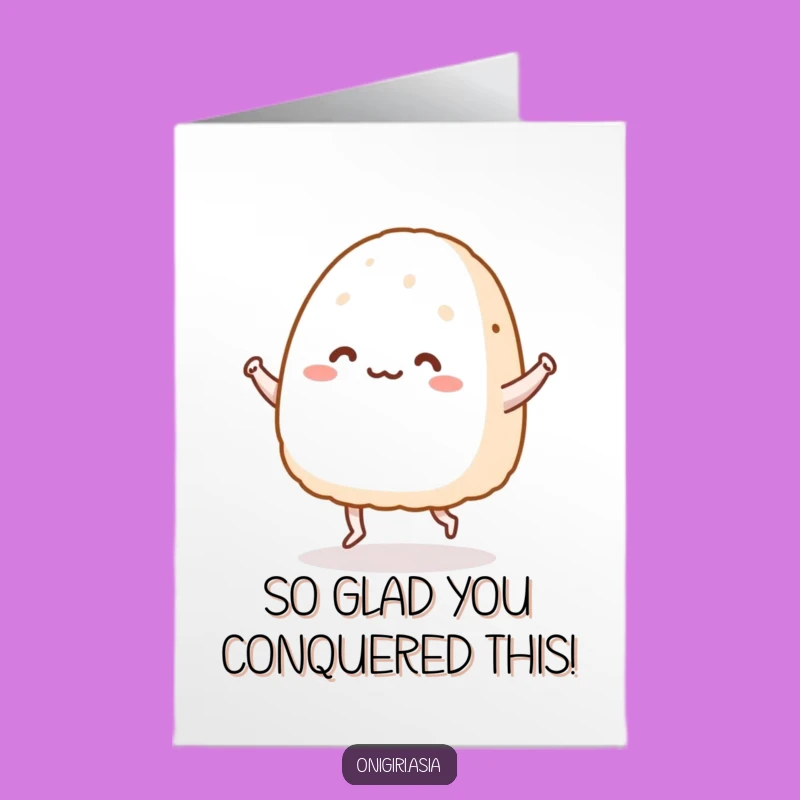 Free Printable Congrats Card: Dancing Onigiri, Celebrating Your Success - Funny Downloadable Gift