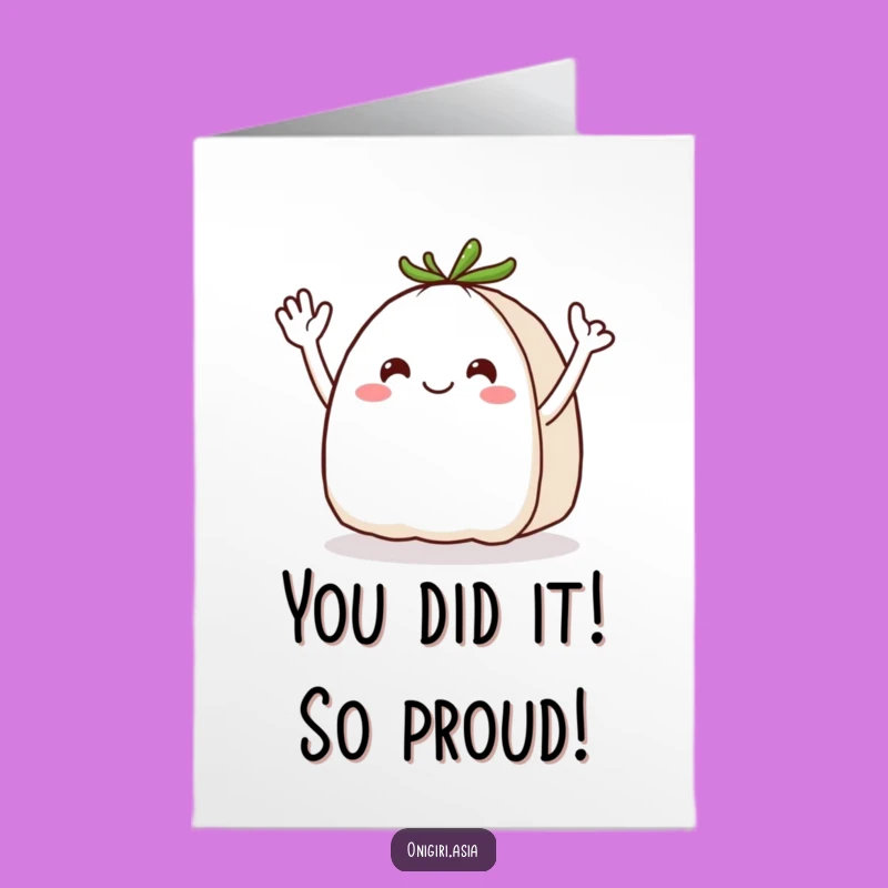 Free Printable Congrats Card: Waving Onigiri For A Joyful, Funny Downloadable Celebration
