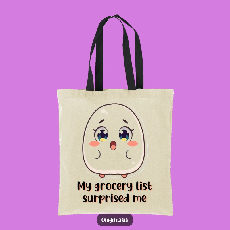 Funny Surprised Onigiri Tote Bag: Shocked Rice Ball Character Carry-All